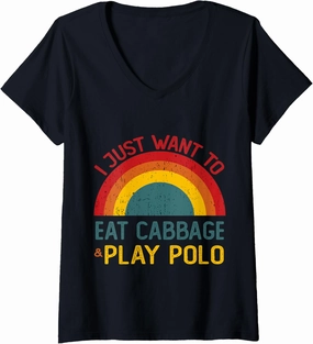 Funny I just want to eat cabbage and Play Polo Christmas V-Neck T-Shirt