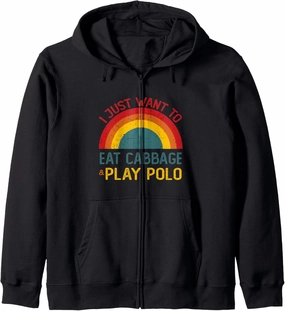 Funny I just want to eat cabbage and Play Polo Christmas Zip Hoodie