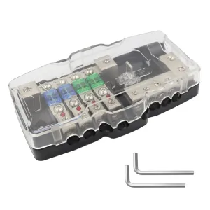 Fused Power Distribution Block Car Audio 4 Way MIDI(Mini-ANL) Fuse Block 12V 0/4 Gauge with Ground for Auto UTV Boat Stereo Amp