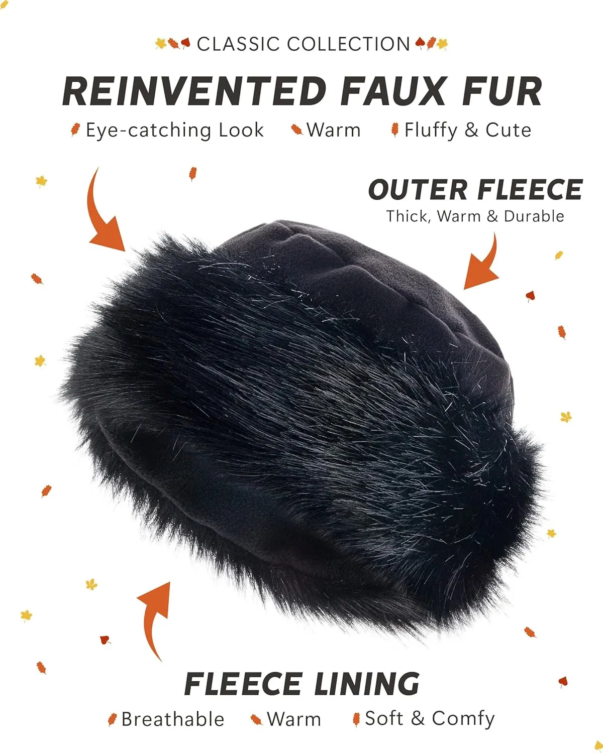 Futrzane Classic Trim Hat - Faux Fur Trimmed Hats for Women - Classy Fleece Cap