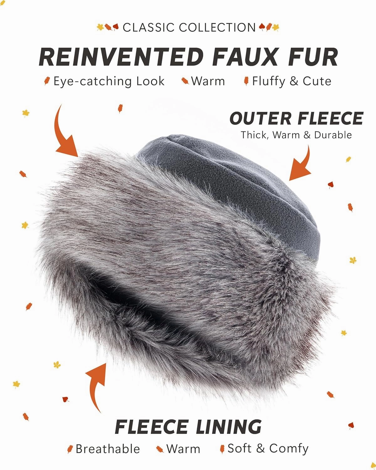 Futrzane Classic Trim Hat - Faux Fur Trimmed Hats for Women - Classy Fleece Cap