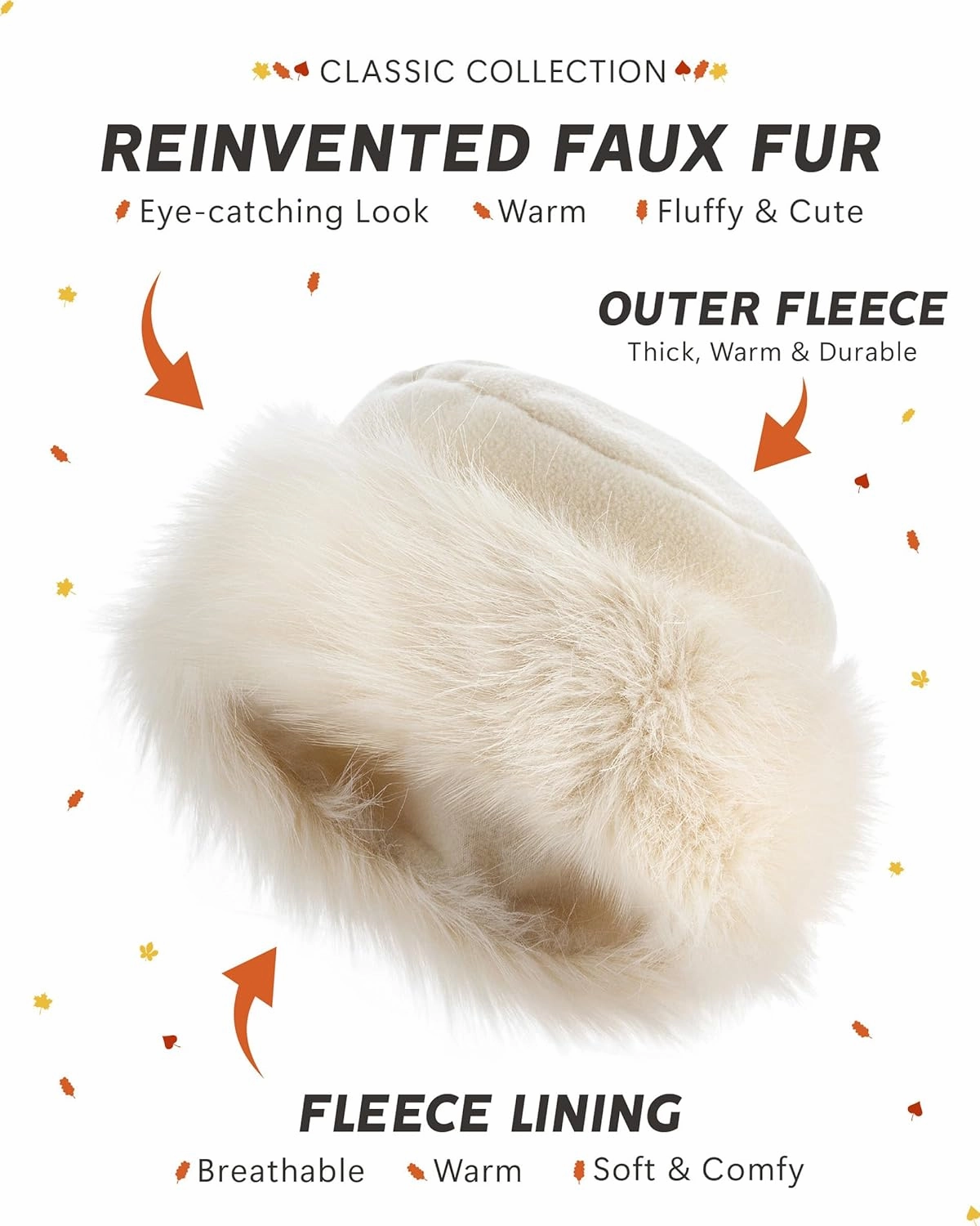Futrzane Classic Trim Hat - Faux Fur Trimmed Hats for Women - Classy Fleece Cap