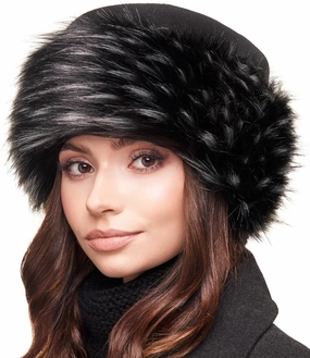 Futrzane Classic Trim Hat - Faux Fur Trimmed Hats for Women - Classy Fleece Cap