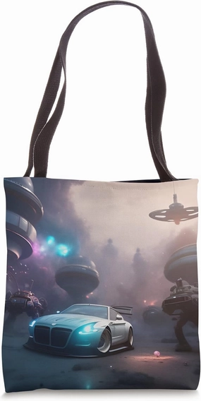 Futuristic Classic Hyper Sports Car Space Ship Aliens Pink Tote Bag