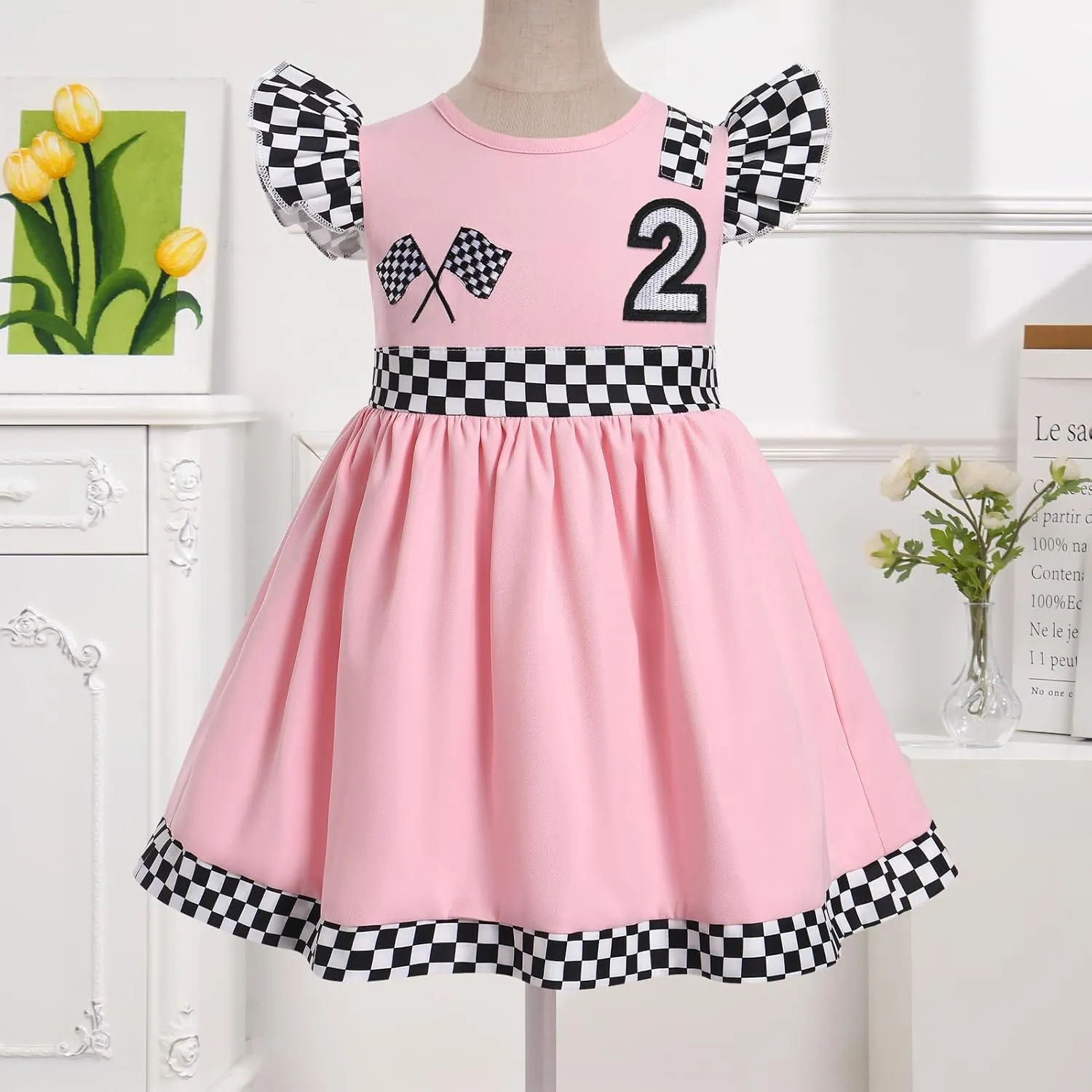 FYMNSI Baby Girls Race Car Driver Costume 1st 2nd Birthday Dress Toddler Ruffle Tutu Dress Racing Suit for Cake Smash Outfit
