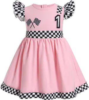 FYMNSI Baby Girls Race Car Driver Costume 1st 2nd Birthday Dress Toddler Ruffle Tutu Dress Racing Suit for Cake Smash Outfit