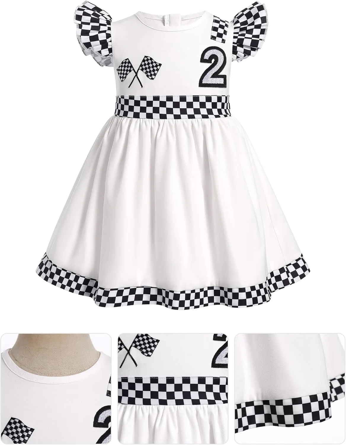 FYMNSI Baby Girls Race Car Driver Costume 1st 2nd Birthday Dress Toddler Ruffle Tutu Dress Racing Suit for Cake Smash Outfit