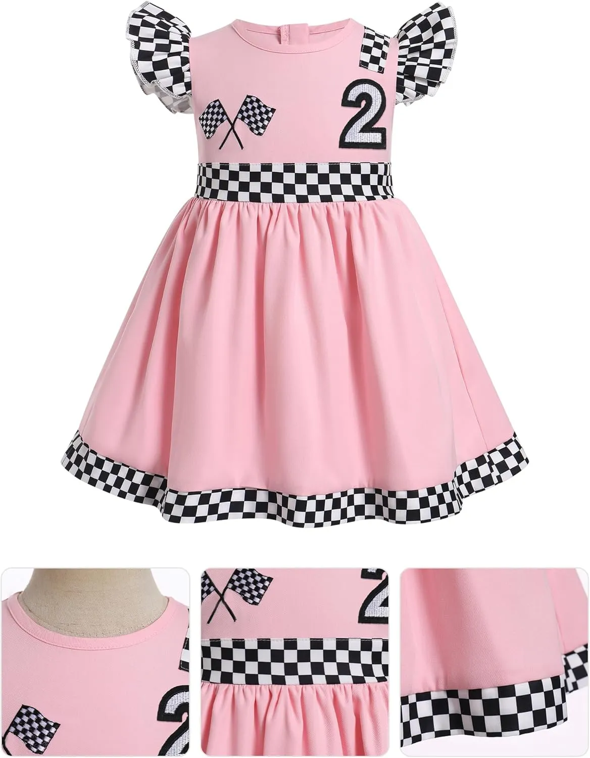 FYMNSI Baby Girls Race Car Driver Costume 1st 2nd Birthday Dress Toddler Ruffle Tutu Dress Racing Suit for Cake Smash Outfit