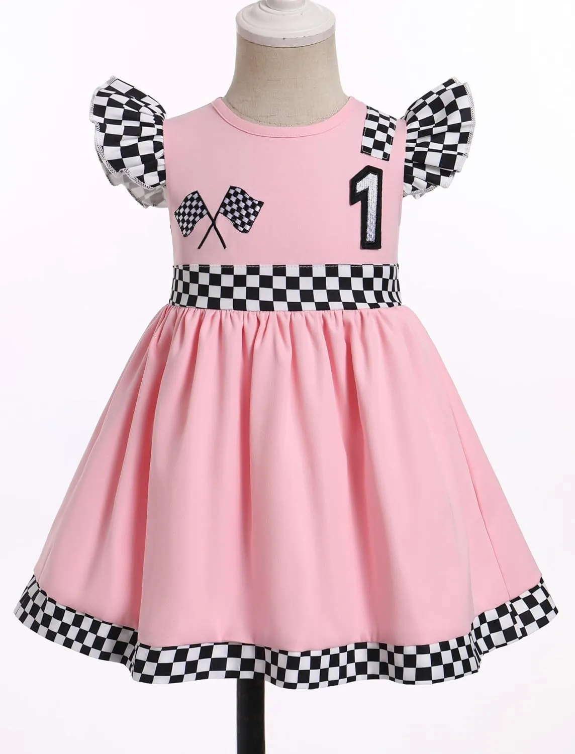 FYMNSI Baby Girls Race Car Driver Costume 1st 2nd Birthday Dress Toddler Ruffle Tutu Dress Racing Suit for Cake Smash Outfit