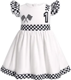 FYMNSI Baby Girls Race Car Driver Costume 1st 2nd Birthday Dress Toddler Ruffle Tutu Dress Racing Suit for Cake Smash Outfit