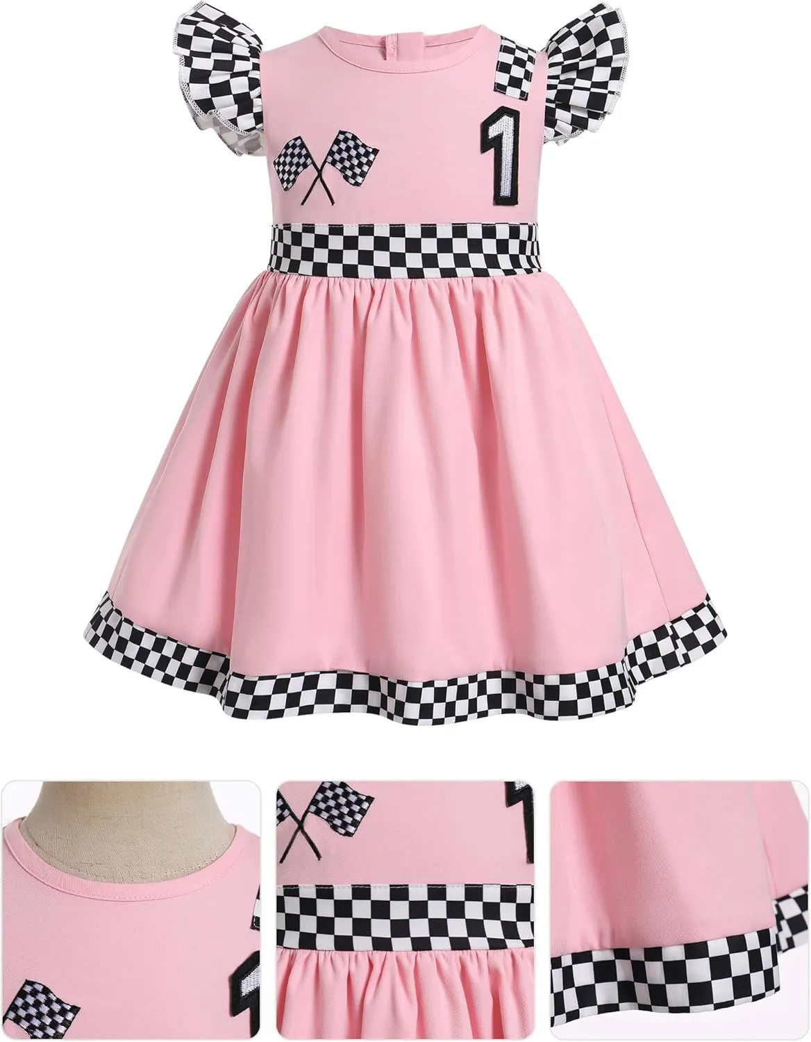 FYMNSI Baby Girls Race Car Driver Costume 1st 2nd Birthday Dress Toddler Ruffle Tutu Dress Racing Suit for Cake Smash Outfit