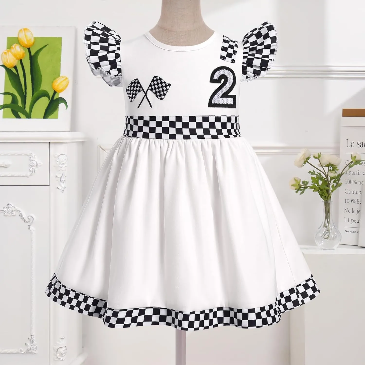 FYMNSI Baby Girls Race Car Driver Costume 1st 2nd Birthday Dress Toddler Ruffle Tutu Dress Racing Suit for Cake Smash Outfit