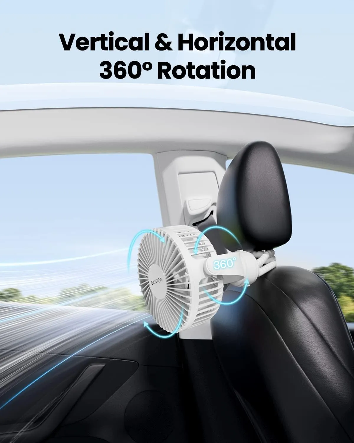 Gaiatop Mini Portable Stroller Fan, Battery Operated Small Clip on, Detachable 3 Speed Rechargeable, 360° Rotate Flexible Tripod Better Cooling for Car Seat Crib Treadmill Travel White