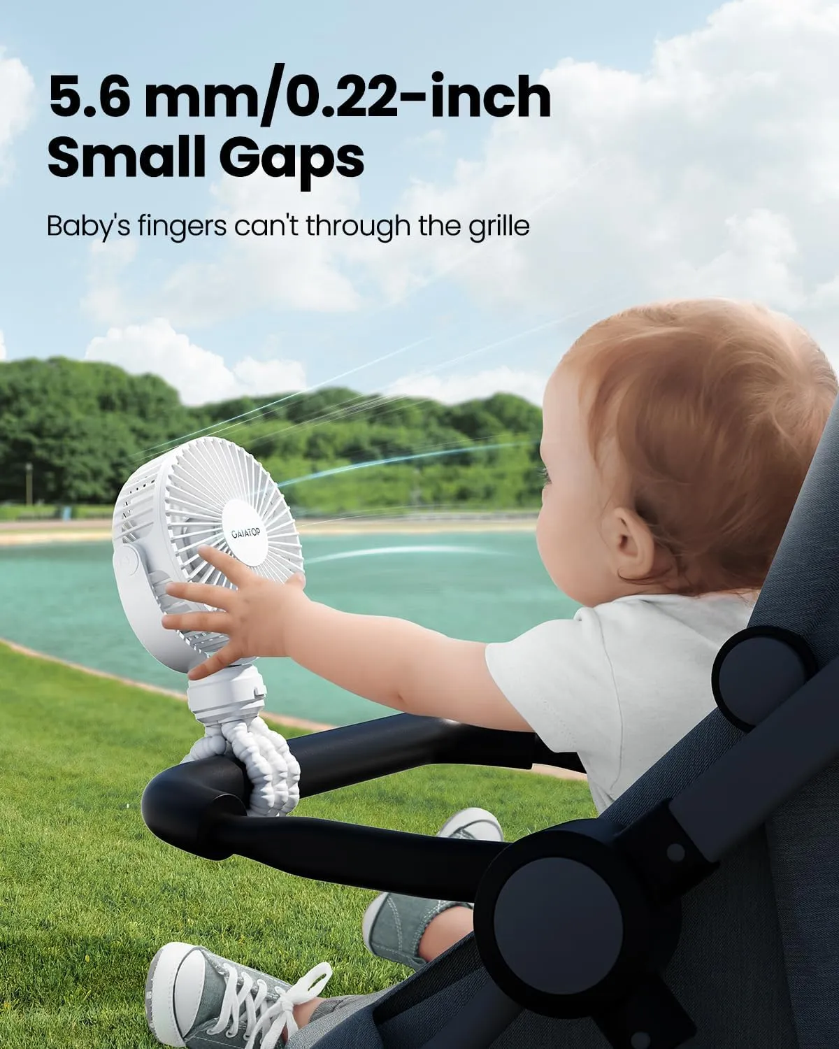 Gaiatop Mini Portable Stroller Fan, Battery Operated Small Clip on, Detachable 3 Speed Rechargeable, 360° Rotate Flexible Tripod Better Cooling for Car Seat Crib Treadmill Travel White