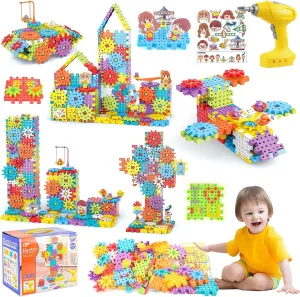 Gears Building Blocks, STEM Educational Toys 234 PCS Gears Building Toys Kids Tool Set with Electric Drill, Electric Gear Building Blocks Birthday Gifts for Kids Age 3 