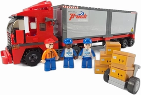 General Jim's Mighty Red Hauler | Double Van Container Semi-Truck Building Blocks Set - 345 Pieces