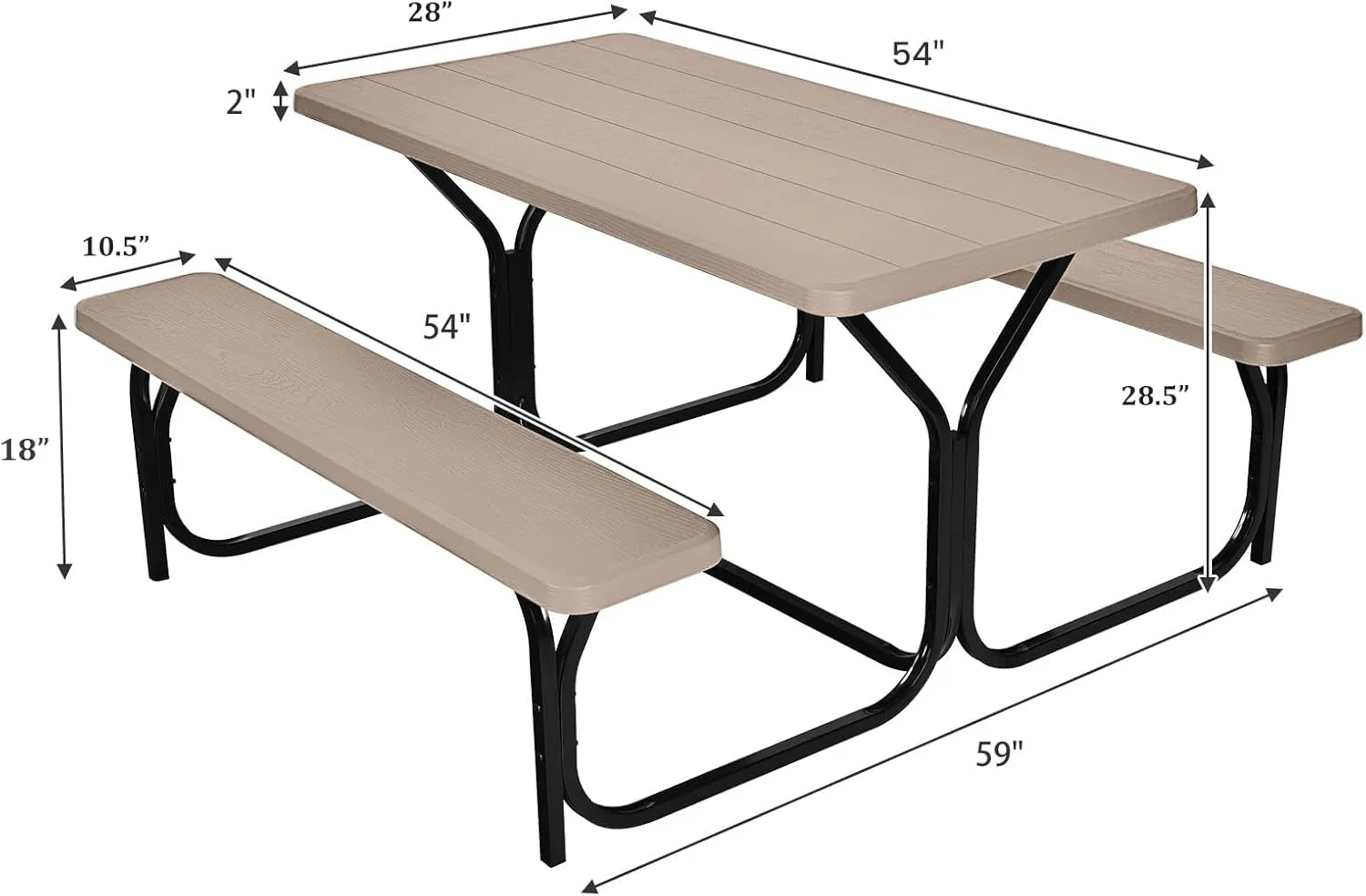 Giantex Picnic Table Bench Set Outdoor Camping All Weather Metal Base Wood-Like Texture Backyard Poolside Dining Party Garden Patio Lawn Deck Furniture Large Camping Picnic Tables for Adult