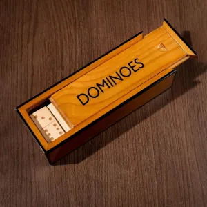 GIBOX Wooden Domino's Classic Board for Family Our Time Sets with Kit Holder Chips Finish with Black Trim Glossy Walnut Finish