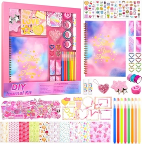 Gift for 6 7 8 9 10 11 12 Year Old Girl, 110pcs DIY Journal Kits for Teen Girls,Birthday Toy Gifts
