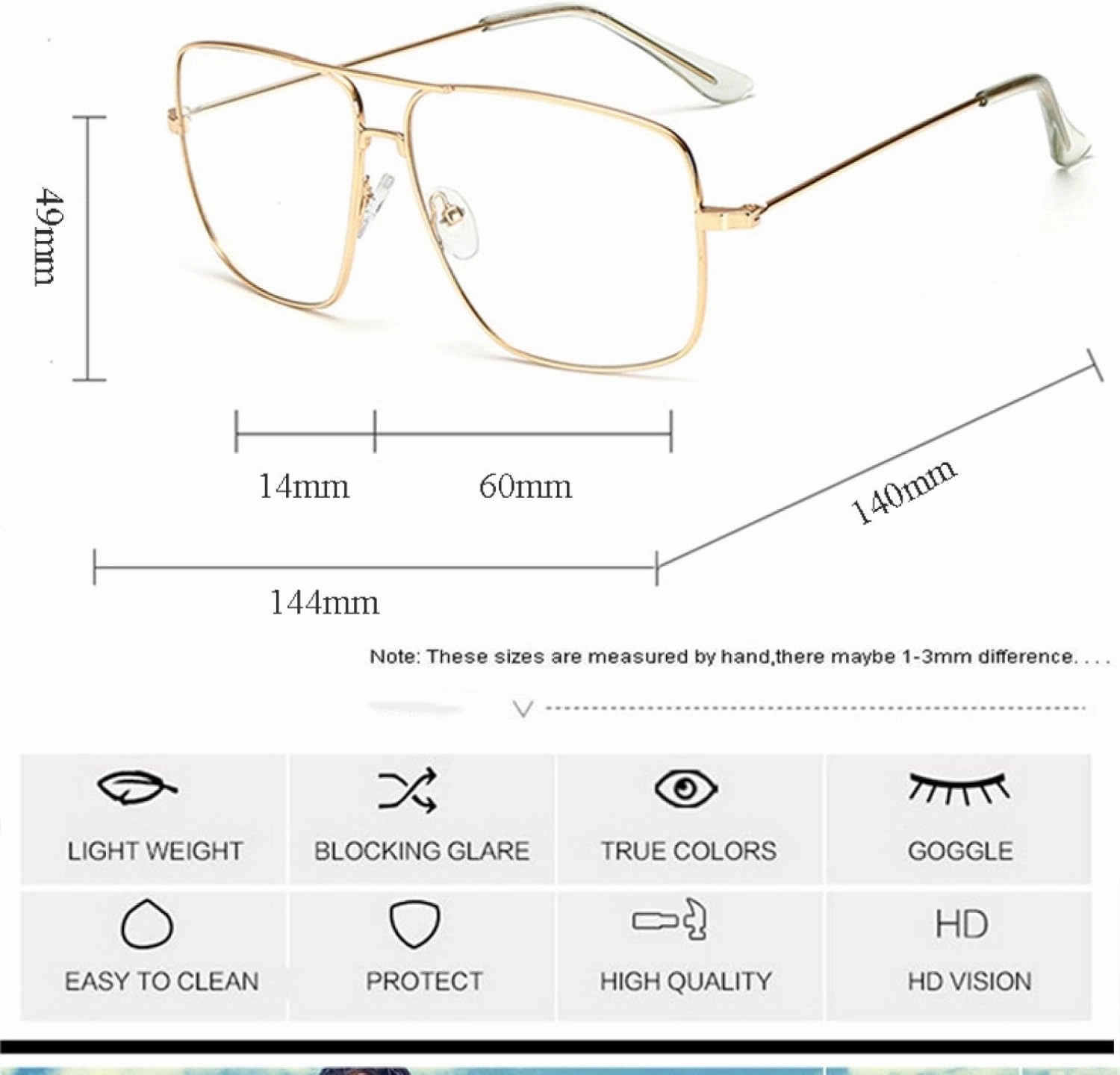 Glasses Frame Women Men Vintage Alloy Clear Lens Sunglasses Oversized Eyeglasses