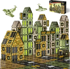 GobiDex 100PCS Army Magnetic Tiles for Kids, STEM Magnetic Building Blocks for Toddler Military Toys Games, Upgraded Magnets Birthday Gifts Toys for 3  Year Old Boys Girls Army Men Playset