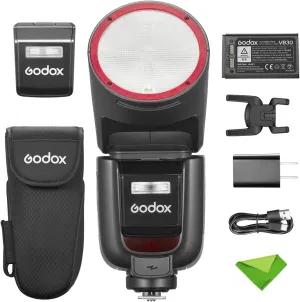 Godox V1 V1ProO Flash for Olympus Panasonic Camera TTL Speedlight, 1/8000 HSS 500 Full Power Flashes, 1.3s Recycle Time, 2.4G Wireless Flash with External Flash SU-1 (Godox V1Pro-O USA Version)