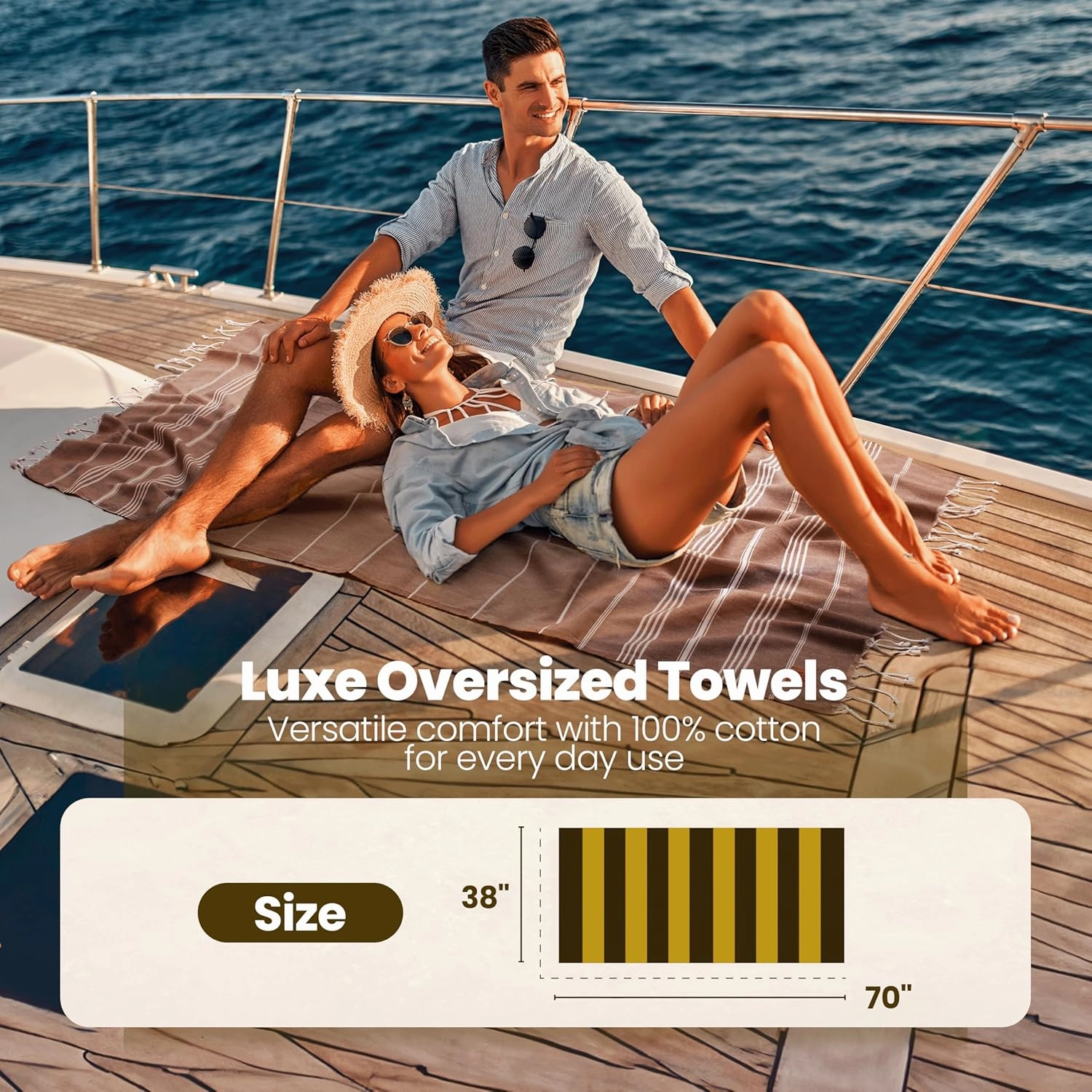 Gold CASE Turkish Beach Towel Set of 6 – 100% Cotton Large Turkish Bath Towels 70 x 38'' – LYCIA Oversized, Quick Dry & Sand Free Towels – Lightweight Peshtemal – MultiColor2