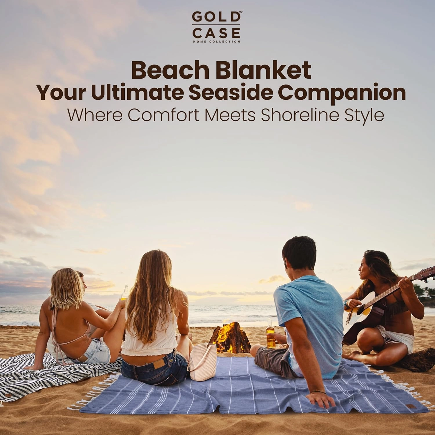 Gold CASE Turkish Beach Towel Set of 6 – 100% Cotton Large Turkish Bath Towels 70 x 38'' – LYCIA Oversized, Quick Dry & Sand Free Towels – Lightweight Peshtemal – MultiColor2