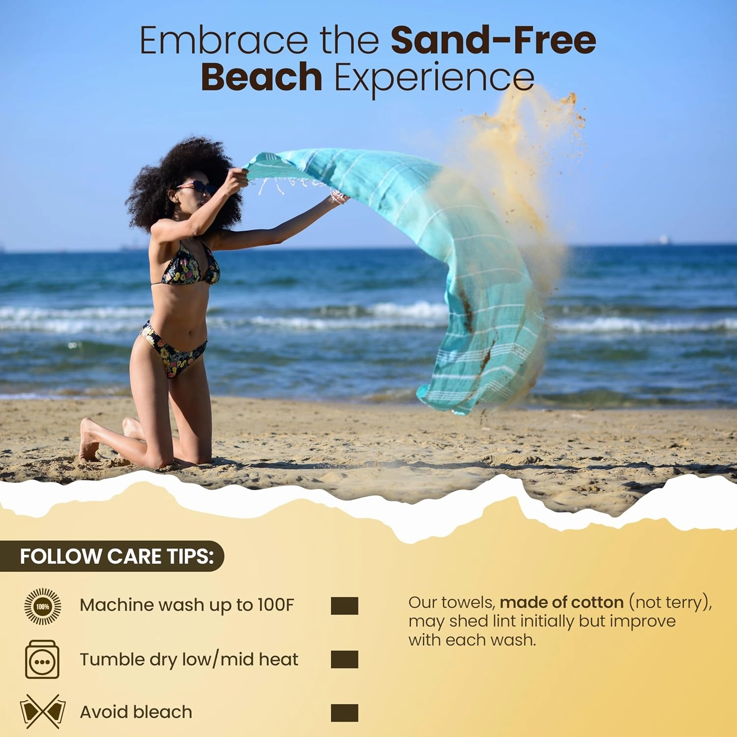 Gold CASE Turkish Beach Towel Set of 6 – 100% Cotton Large Turkish Bath Towels 70 x 38'' – LYCIA Oversized, Quick Dry & Sand Free Towels – Lightweight Peshtemal – MultiColor2