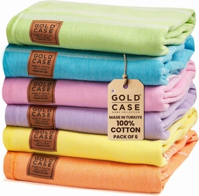 Gold CASE Turkish Beach Towel Set of 6 – 100% Cotton Large Turkish Bath Towels 70 x 38'' – LYCIA Oversized, Quick Dry & Sand Free Towels – Lightweight Peshtemal – MultiColor2