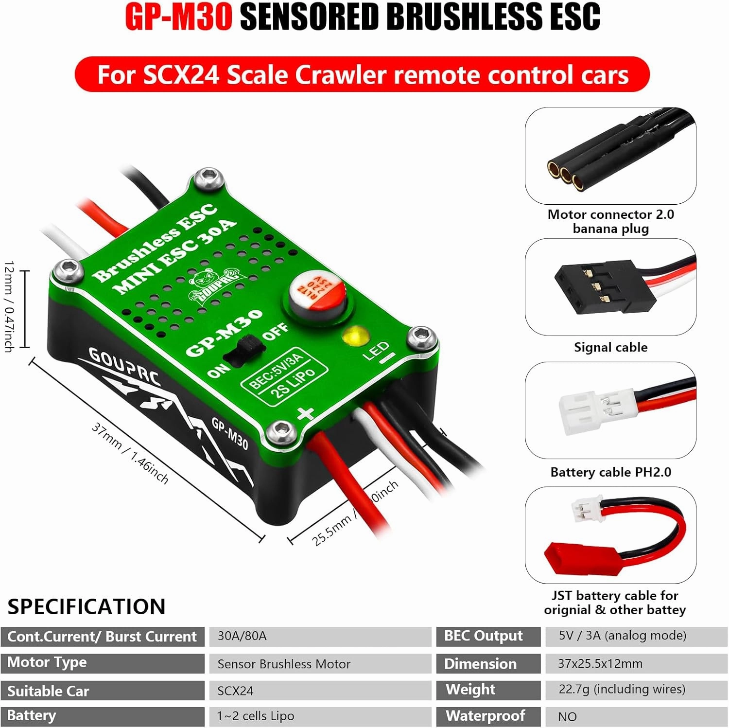 GOUPRC 2204 2400KV Brushless Outrunner Motor with Transmission & 30A Brushless Mini Esc with Pedals Kit for SCX24 Axial 1/24 Remote Control Crawler Truck Car Black Green