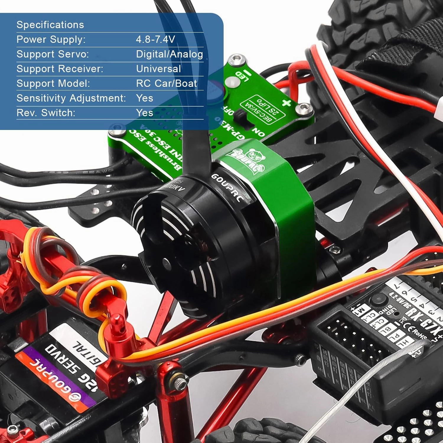GOUPRC 2204 2400KV Brushless Outrunner Motor with Transmission & 30A Brushless Mini Esc with Pedals Kit for SCX24 Axial 1/24 Remote Control Crawler Truck Car Black Green