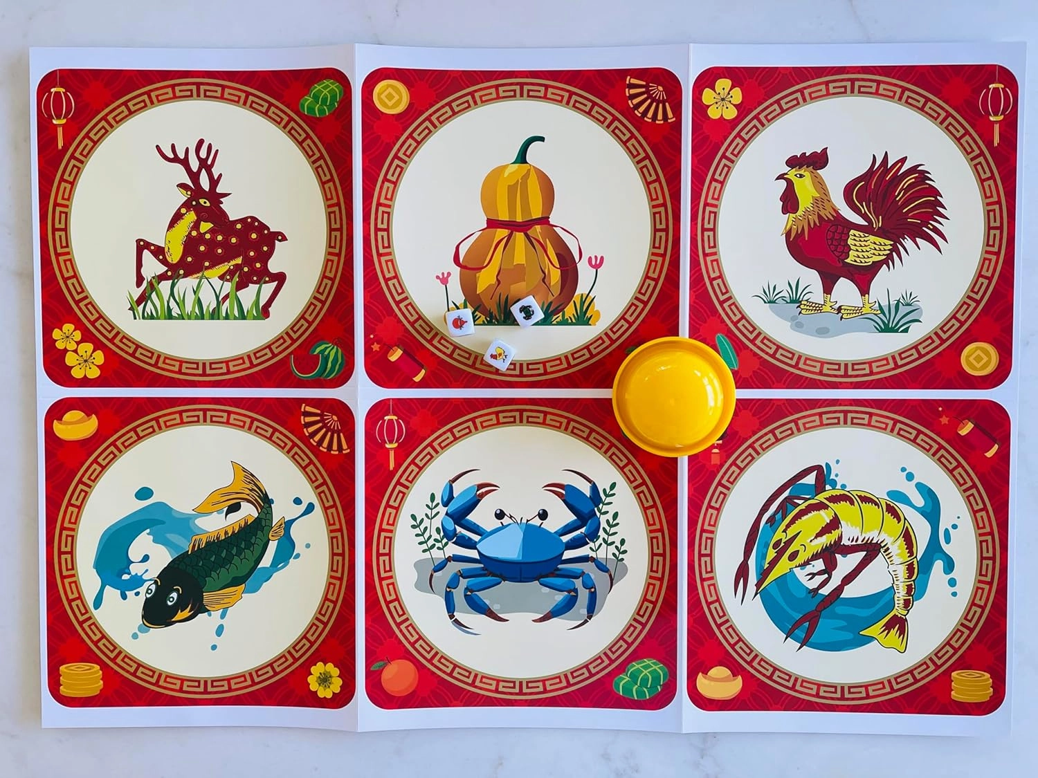 Gourd Fish Shrimp Crab Dice Game with a Shaker/Chuck A Luck Game/BAU Cua Ca Cop Game/BAU Cua Tom Ca/Klah Klok with a Shaker