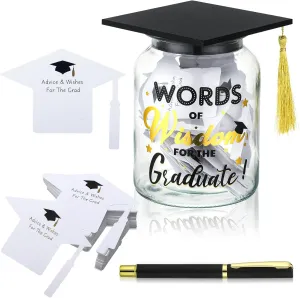 Graduation Wish Jar Set Include 60 Graduation Advice Cards and Pen, Words of Wisdom Grad Jar Best Wishes, Class of 2025 Wish Jar for High School College Grad Party Favors