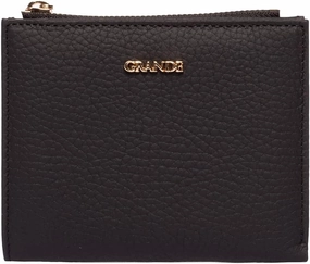 grande 2805 Genuine Leather Small Bifold Wallet For Women Minimalist Wallet Ladies Zippered Mini Purse Small Card Holder (Black)