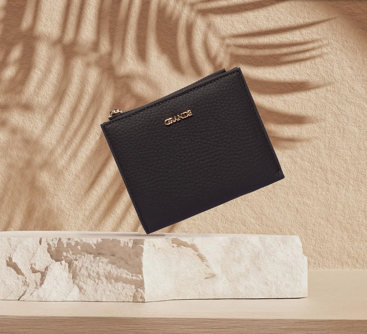 grande 2805 Genuine Leather Small Bifold Wallet For Women Minimalist Wallet Ladies Zippered Mini Purse Small Card Holder (Black)