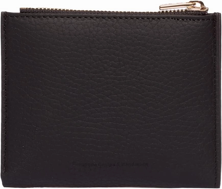 grande 2805 Genuine Leather Small Bifold Wallet For Women Minimalist Wallet Ladies Zippered Mini Purse Small Card Holder (Black)
