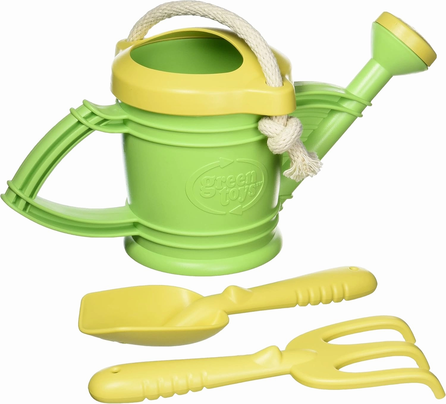 Green Toys Watering Can, Green 4C - Pretend Play, Motor Skills, Kids Outdoor Role Play Toy. No BPA, phthalates, PVC. Dishwasher Safe, Recycled Plastic, Made in USA, Yellow