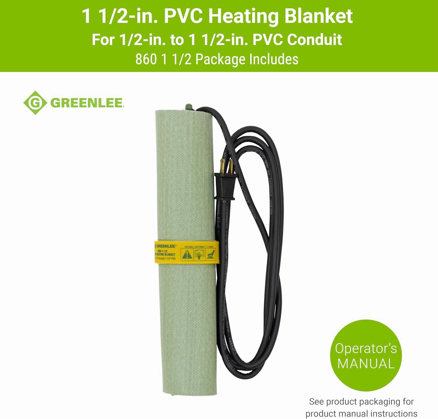 Greenlee 860-1-1/2 Temperature-Controlled PVC Heating Blanket for 1/2" to 1-1/2" PVC Conduit, 120 Volts, 200 Watts, Small, Gray