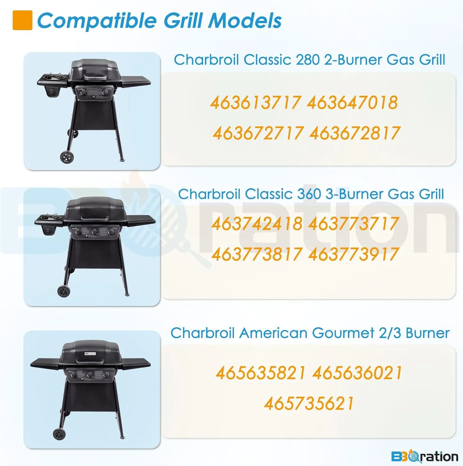 Grill Parts for Charbroil Classic 280 2-Burner 463672817-P2 463672717 463613717 463672817 G215-0203-W1 Charbroil Classic Grill Replacement Parts, for American Gourmet 465635821 465636021