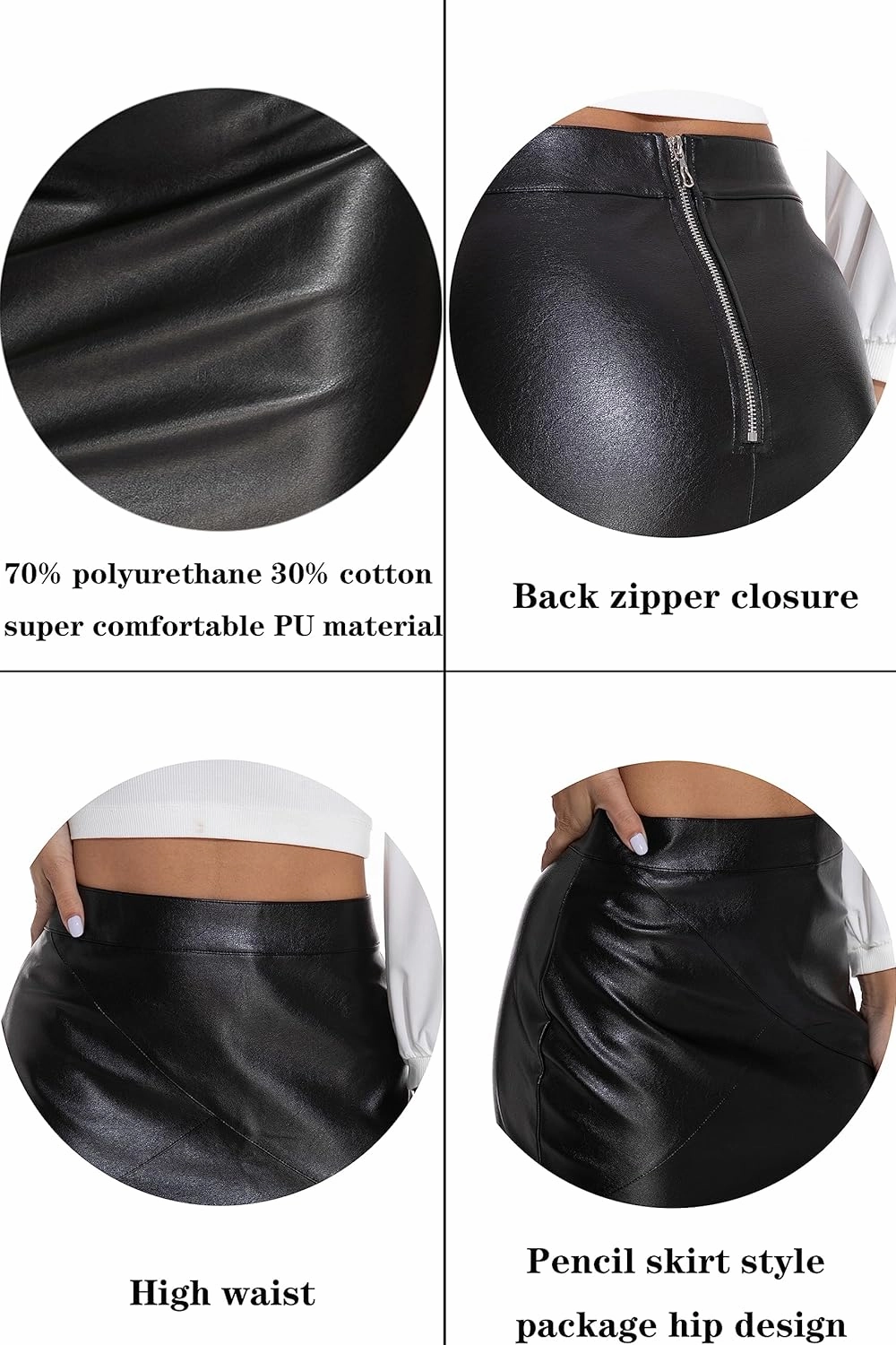 GUANYY Women's High Waisted Faux Leather Mini Pencil Skirt - Classic & Slim