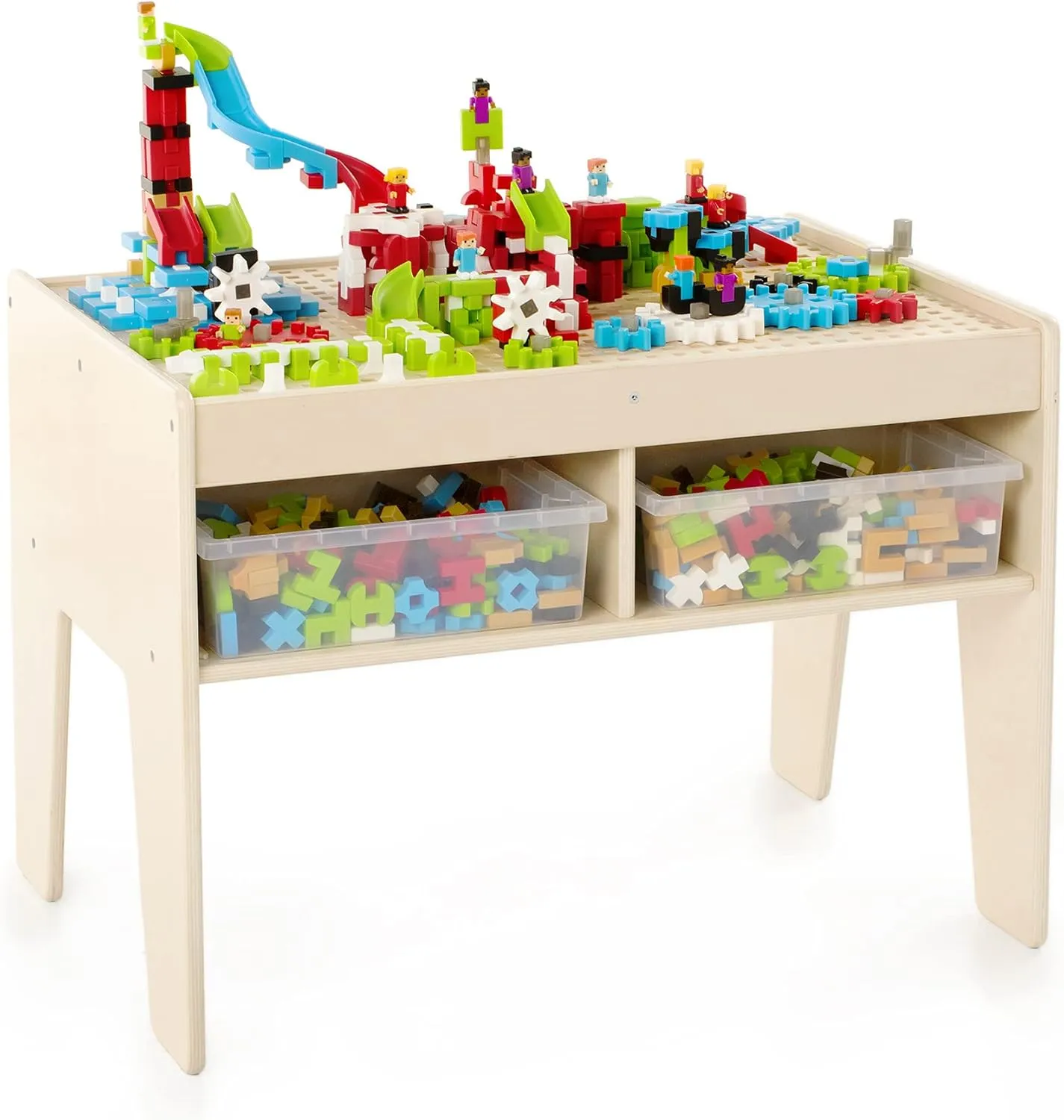 Guidecraft IO Blocks Center: 458 Building Pieces, 400 IO Blocks and 4 Storage Bins with Activity Table for Kids - STEM Educational and Learning Toy for Toddlers