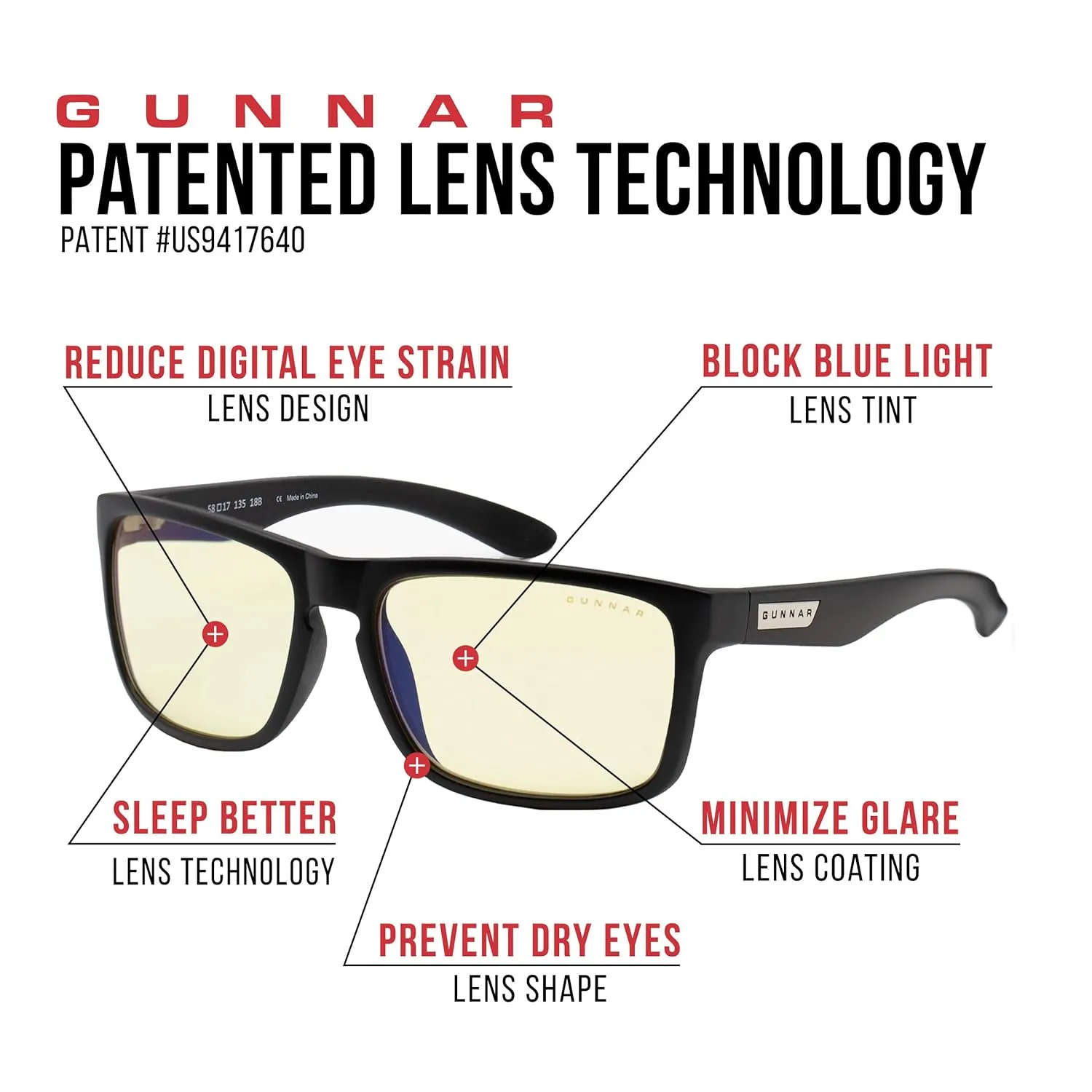 GUNNAR - Premium Reading Glasses - Blocks 65% Blue Light - Intercept, Onyx, Amber Lens, Pwr  2.5
