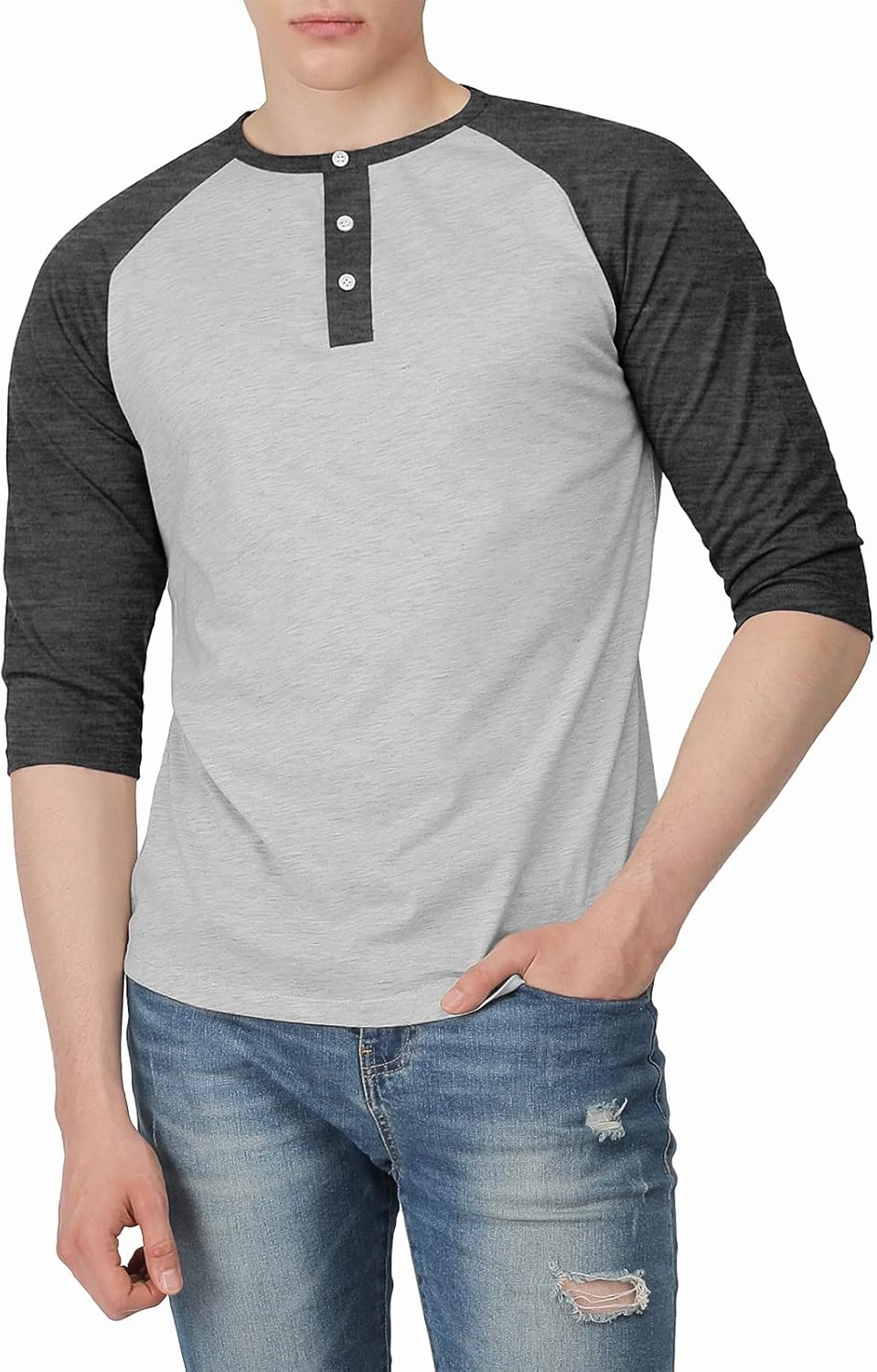 H2H Mens Casual Slim Fit T-Shirts Henley Shirts Raglan Long & 3/4 Sleeve Jersey Baseball T Shirts