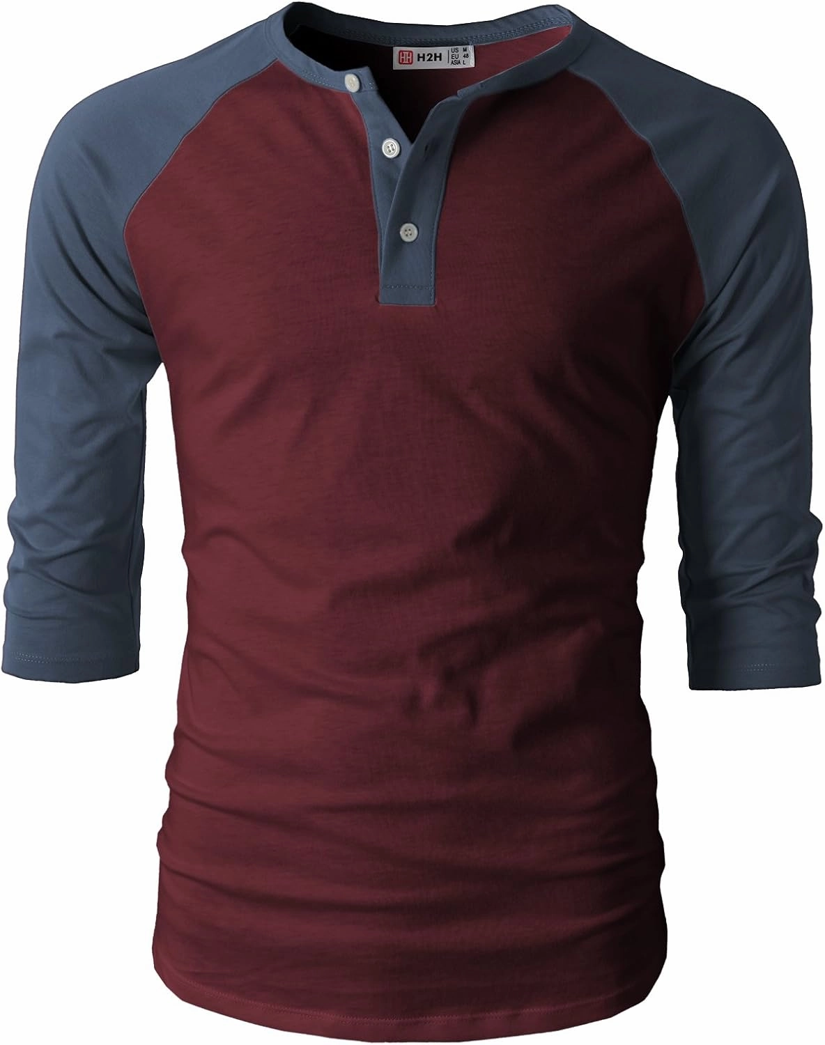H2H Mens Casual Slim Fit T-Shirts Henley Shirts Raglan Long & 3/4 Sleeve Jersey Baseball T Shirts