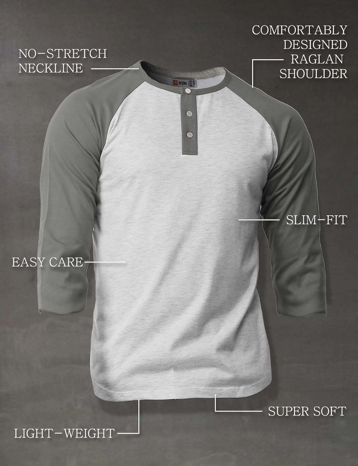 H2H Mens Casual Slim Fit T-Shirts Henley Shirts Raglan Long & 3/4 Sleeve Jersey Baseball T Shirts