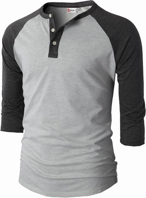 H2H Mens Casual Slim Fit T-Shirts Henley Shirts Raglan Long & 3/4 Sleeve Jersey Baseball T Shirts