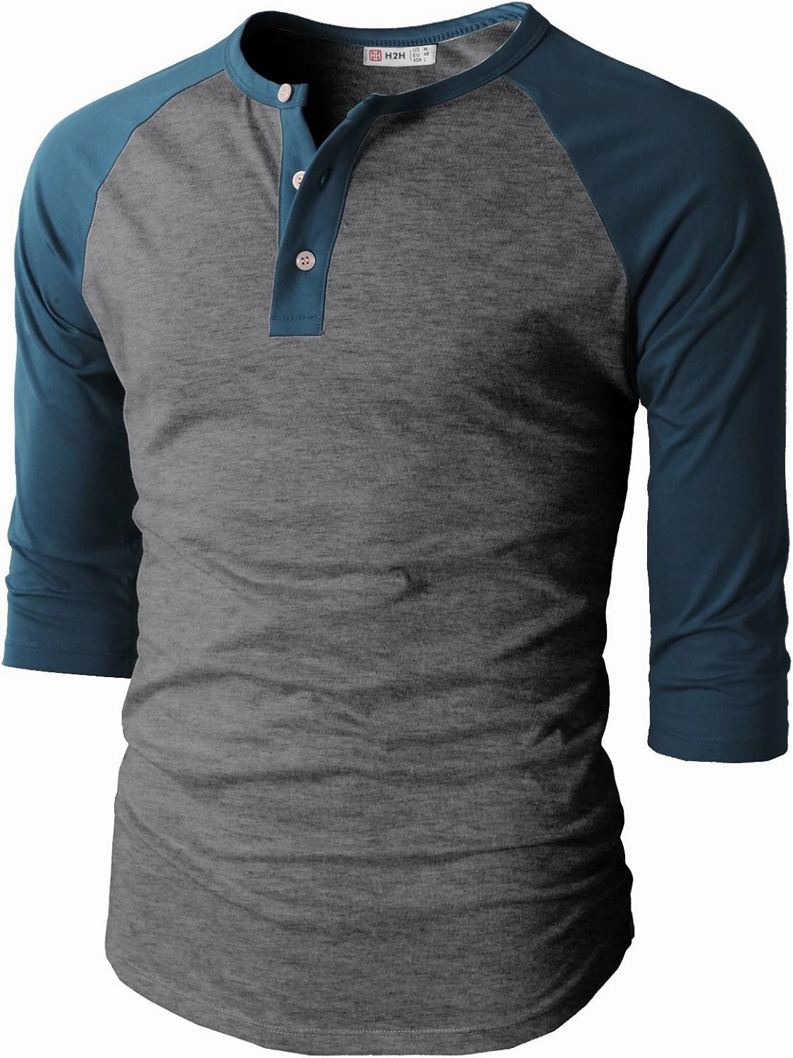 H2H Mens Casual Slim Fit T-Shirts Henley Shirts Raglan Long & 3/4 Sleeve Jersey Baseball T Shirts