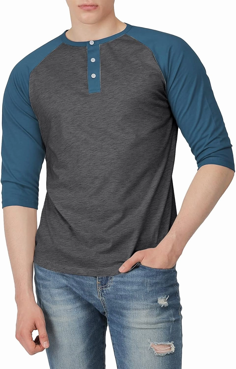 H2H Mens Casual Slim Fit T-Shirts Henley Shirts Raglan Long & 3/4 Sleeve Jersey Baseball T Shirts
