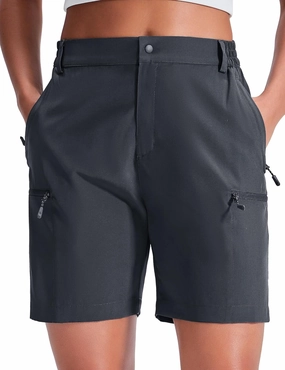 Haimont Women's 7" Hiking Cargo Shorts Quick Dry Lightweight Stretch UV Protection with Zipper Pockets Travel Camping